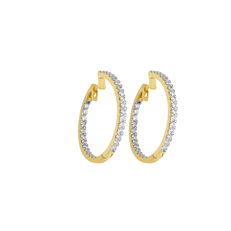 Gold Diamond Hoop Earrings , Rikhava Diamonds